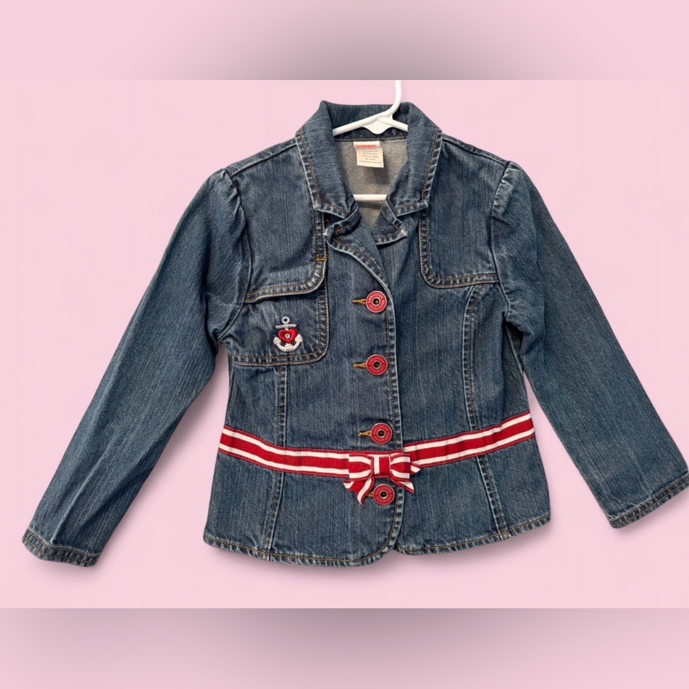 Y2K Gymboree Nautical Anchor Denim Jacket with Bow Waist | Girls Size 5